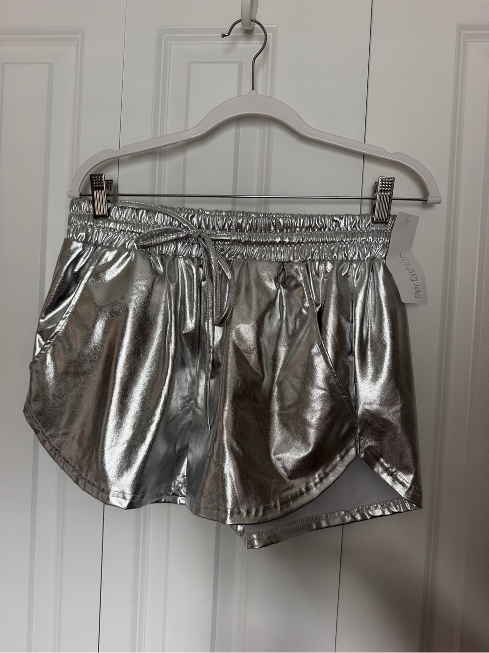 Women’s Metallic Silver Drawstring Shorts